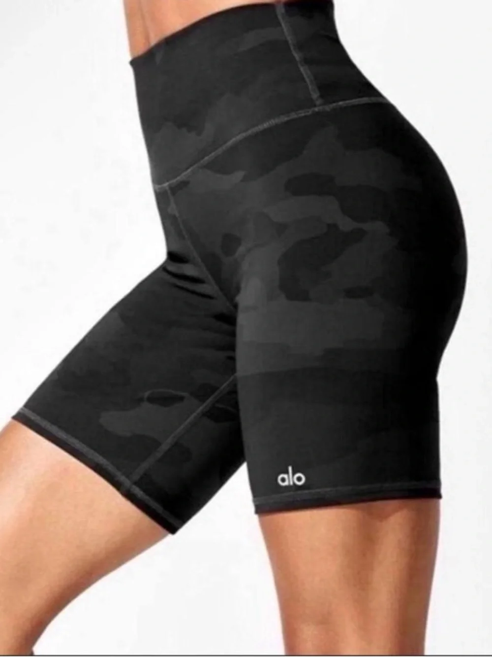 ALO Yoga Black Camo High-Waist Vapor Bike Shorts